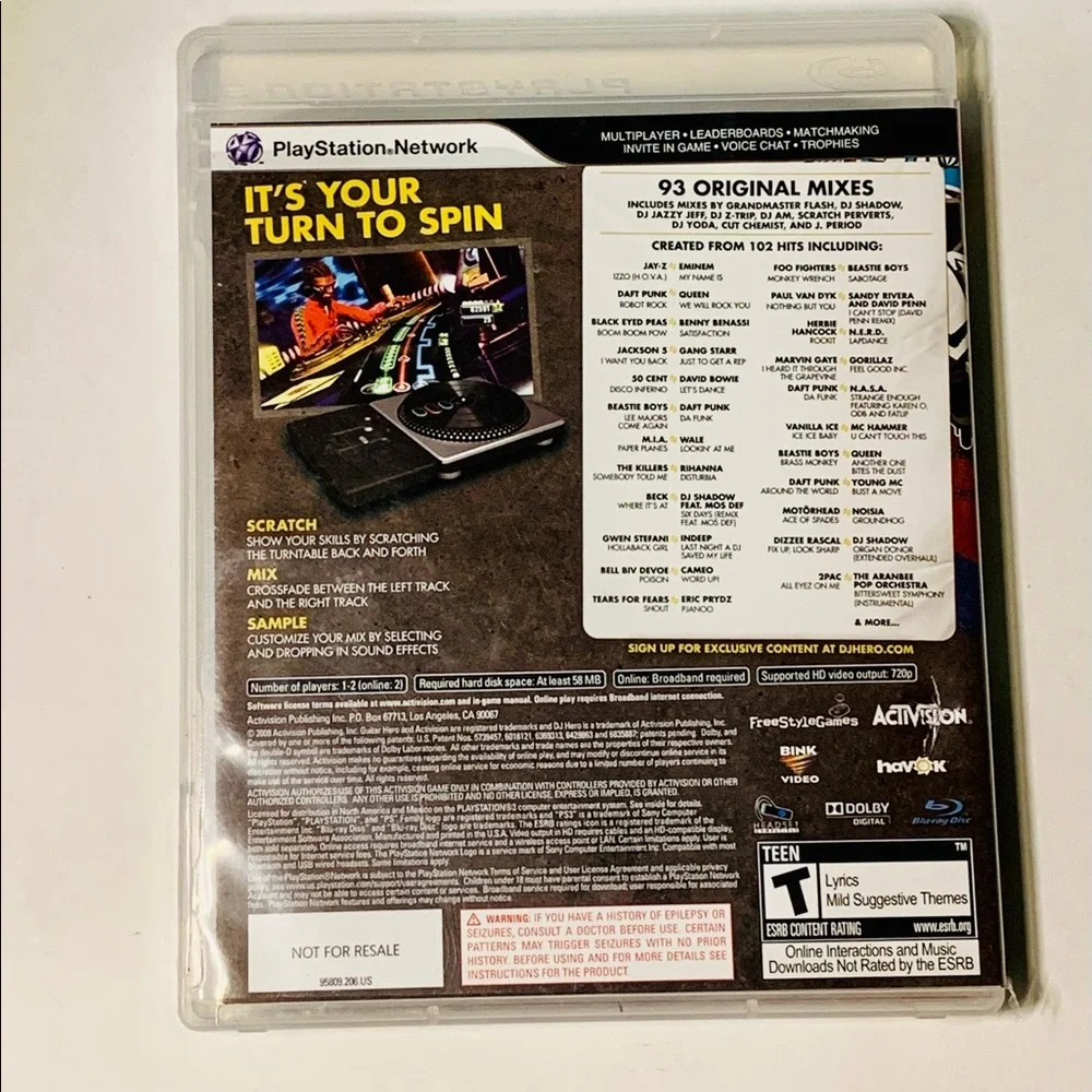 DJ Hero Sony PS3 PlayStation 3 Game With Manual